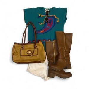 Vtg 90s retro boho western hand knit paisley sweater vest